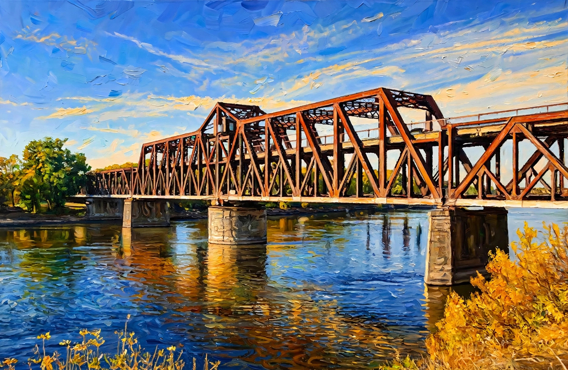 I Street Bridge - original painting of I Street Bridge, Sacramento, California by Elana Barry
