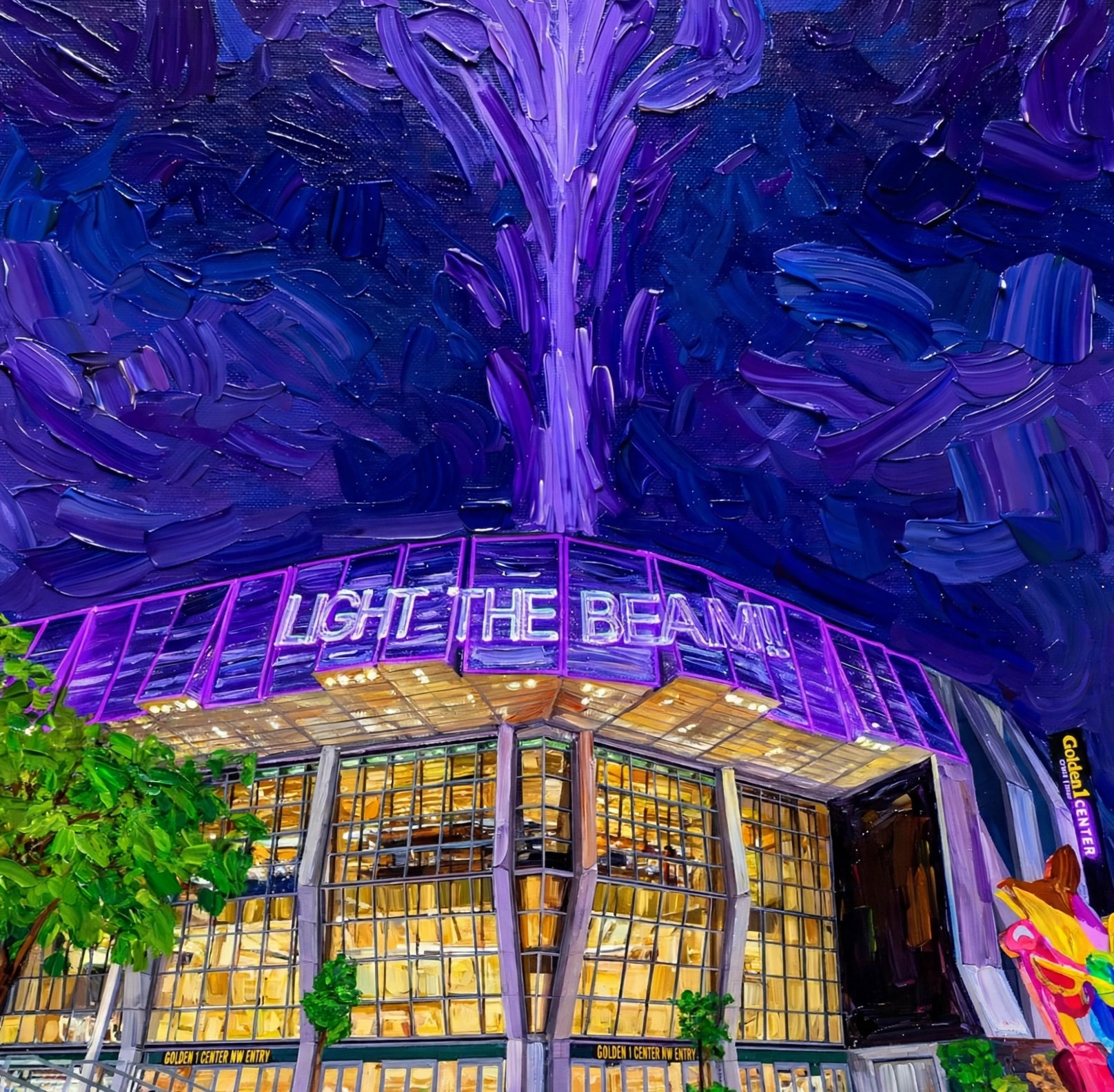Light the Beam! - original Golden 1 Center painting by Elana Barry, Sacramento