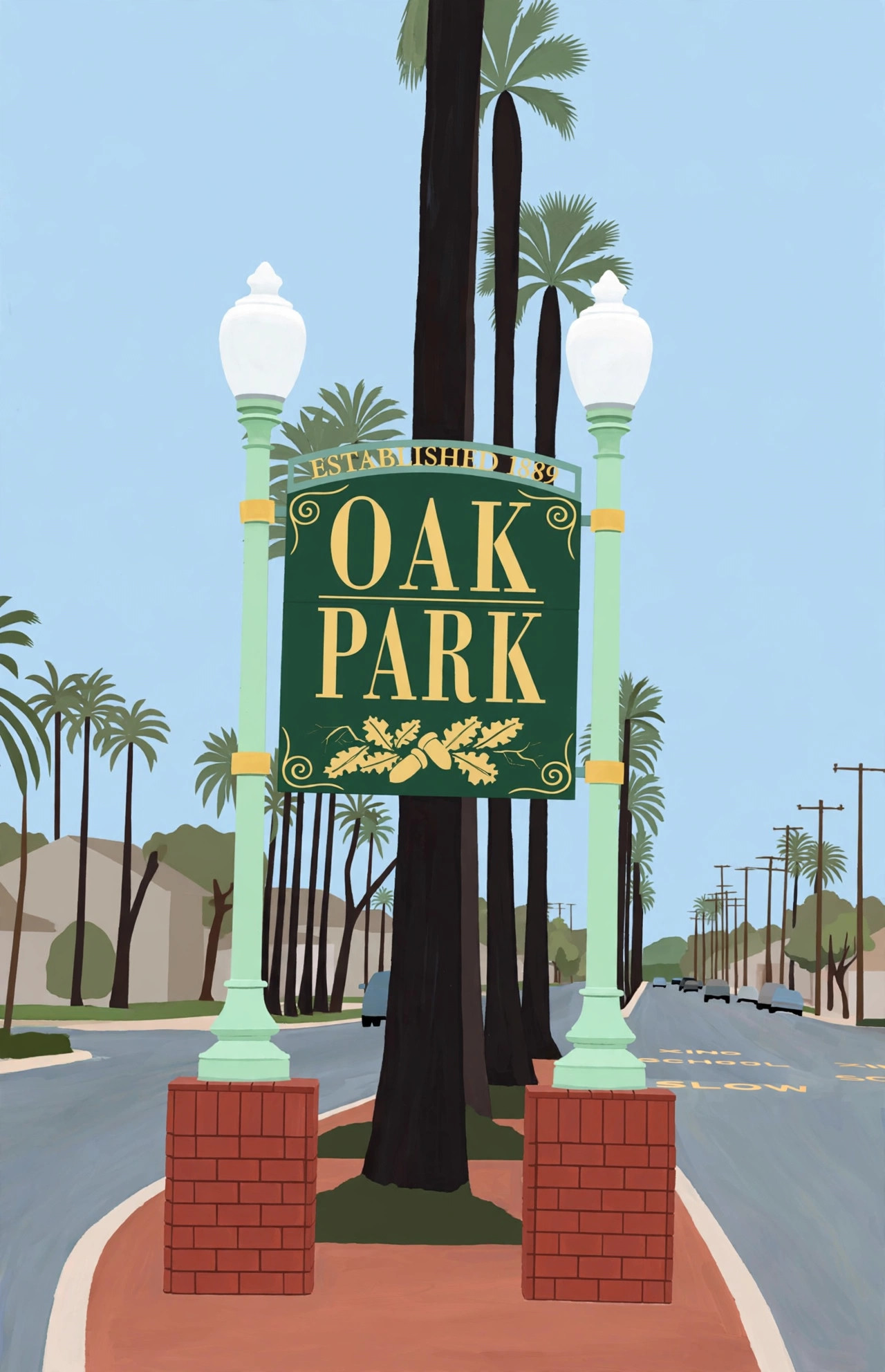 Oak Park Sign - original Oak Park painting by Maya Coleman, Sacramento