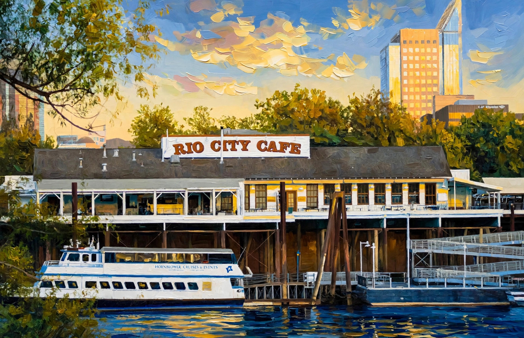 Rio City Cafe - original painting of Old Sacramento, Sacramento, California by Elana Barry