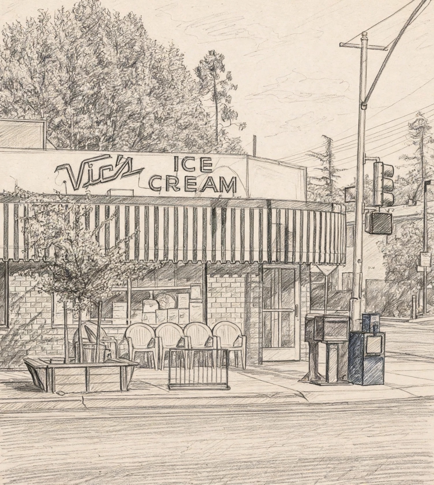 Vic's Ice Cream - original painting of Vic's Ice Cream, Sacramento, California by Sam Whitaker